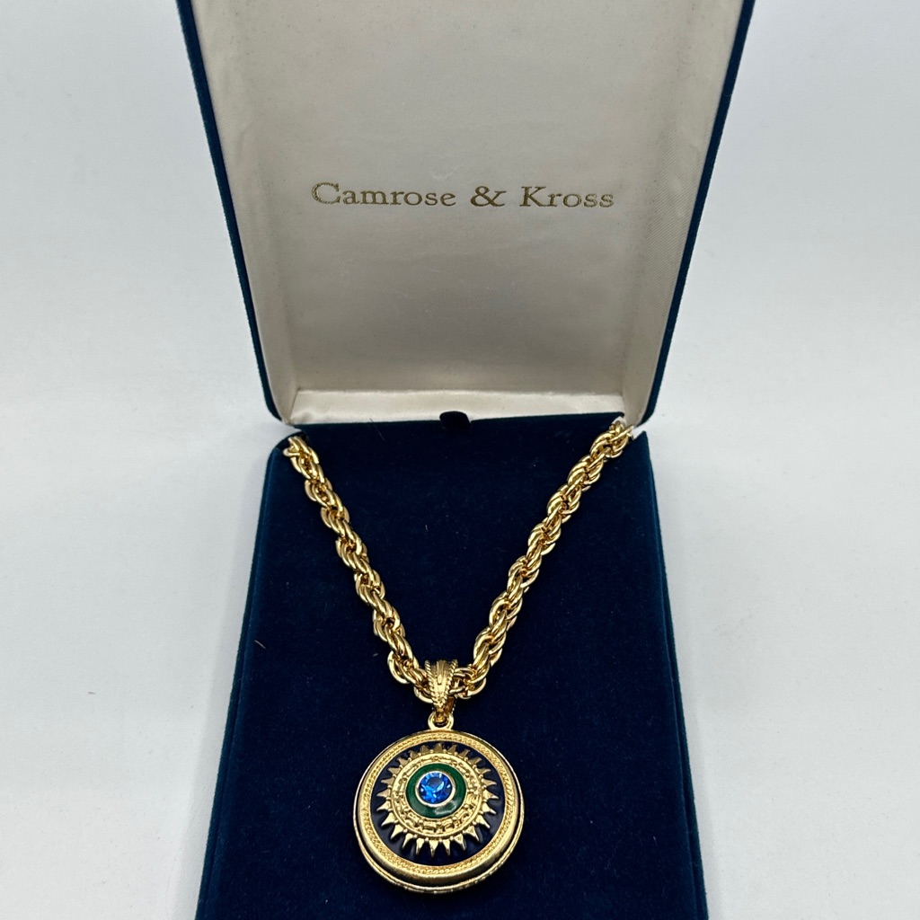 Camrose & Kross Jbk Vintage 1990's Gold With Black And Green Enamel Pendant#468